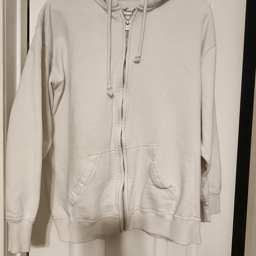 Hollister White Zip-Up Hoodie